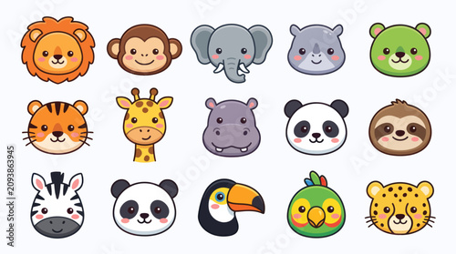 Canvas Print Cute animal faces collection vector art