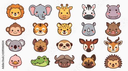 Canvas Print Cute cartoon animal faces collection