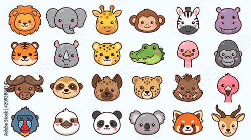 Canvas Print Cute cartoon animal faces collection