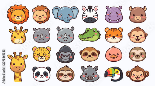 Canvas Print Cute cartoon animal faces collection