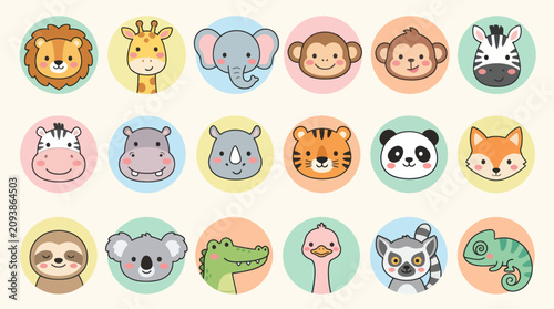 Photography Cute cartoon animal faces collection