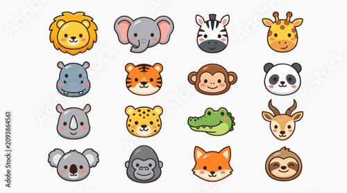Canvas Print Cute cartoon animal faces collection