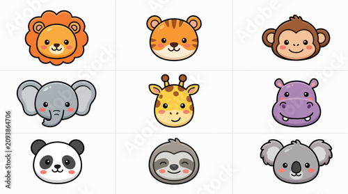 Photography Cute cartoon animal faces collection