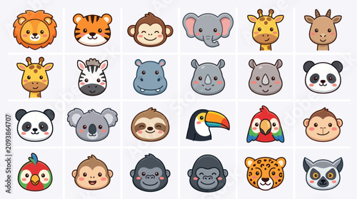 Photography Cute cartoon animal faces collection