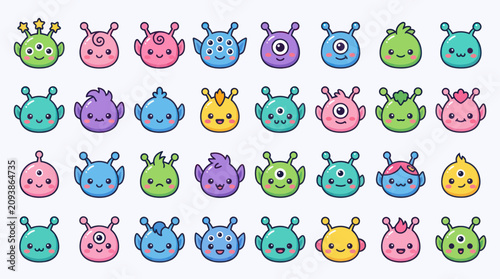 Photography Cute cartoon alien faces collection