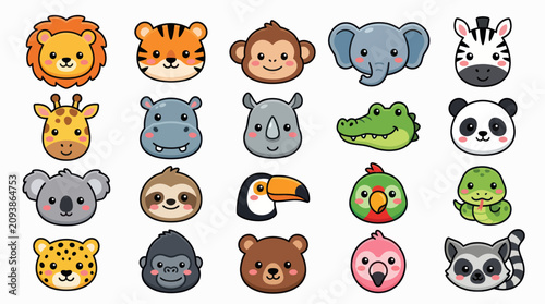 Photography Cute cartoon animal faces collection