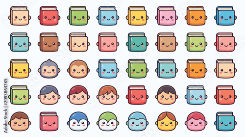 Canvas Print Cute cartoon book and character faces collection