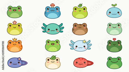 Obraz na plátně Cute cartoon frogs and amphibian characters