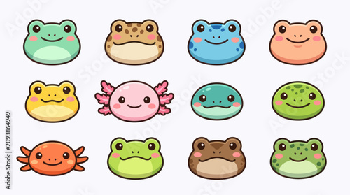 Fotografía Cute cartoon amphibian and aquatic creature faces