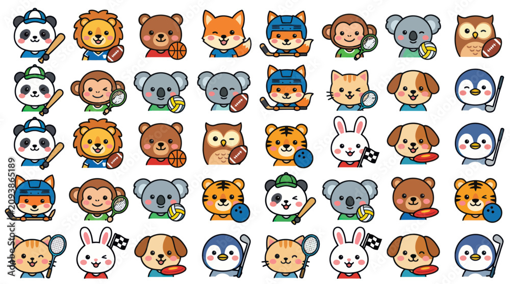 Fototapeta premium Cute cartoon animals playing sports