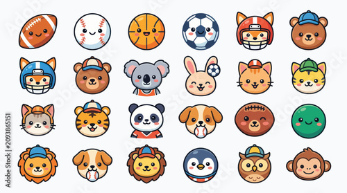 Canvas Print Cute cartoon animal sports icons collection