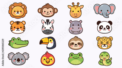 Photography Cute cartoon animal faces collection