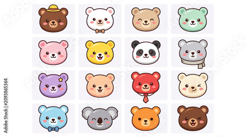 Cute cartoon animal faces collection