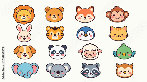 Cute cartoon animal faces collection