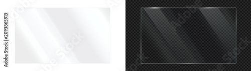 Fotografija Rectangle transparent clear glass panel sheet overlay texture with realistic glo
