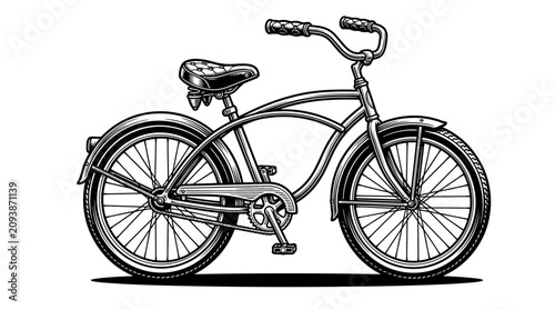 Konstfotografi Classic cruiser bicycle drawing in vintage sketch style.