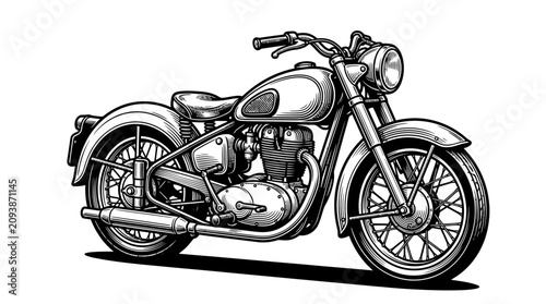 Bilde på lerret Classic cruiser motorcycle retro line art drawing.