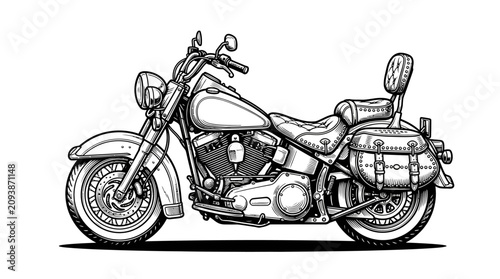 Tableau sur toile Classic cruiser motorcycle sketch on white background.