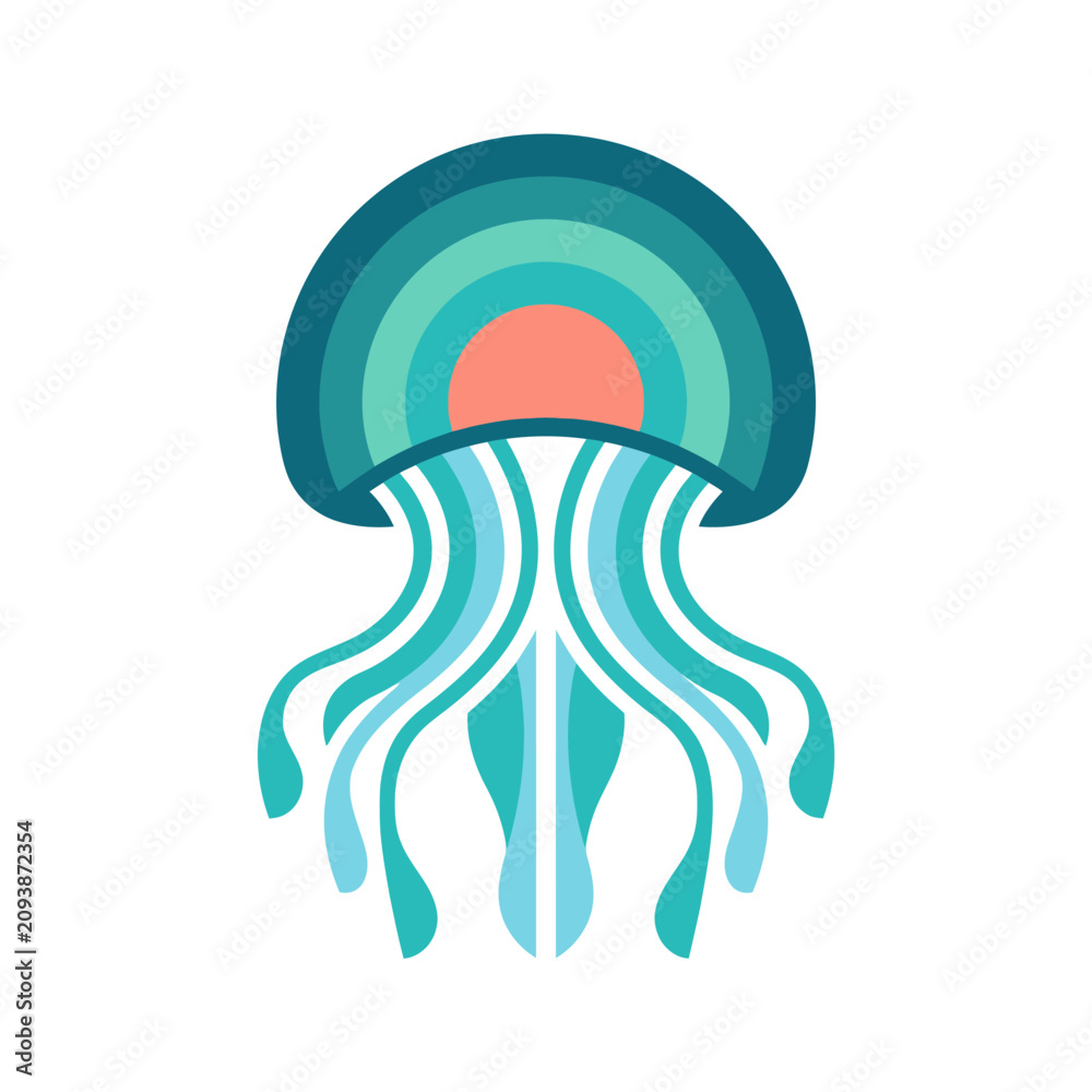 Fototapeta premium Vibrant Teal Jellyfish Ocean Creature.