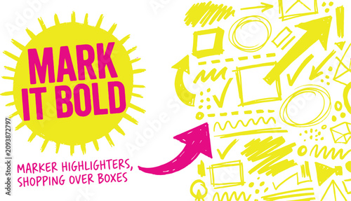 Foto Vibrant yellow and pink highlighters and markers