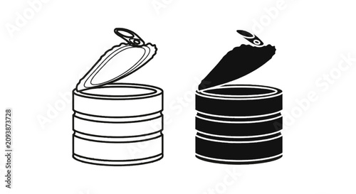 Vector illustration of open tin can icon set, food packaging symbol, vector illustration on a transparent background