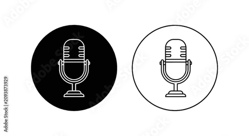Vector illustration of set of vintage microphone icons in black and white on a transparent background