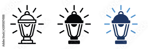 Fotografie Lantern Icon Set, vintage street lamp symbols, outdoor garden lighting, park ill