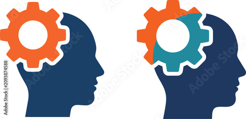 Canvastavla Two heads with interlocking gears representing