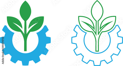 Fotografie Two gears with green plant sprouting