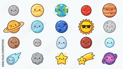Εκτύπωση καμβά Cute cartoon planets and celestial bodies