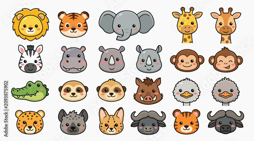 Photography Cute cartoon safari animals set