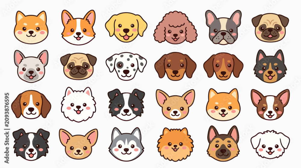 Fototapeta premium Cute dog faces collection