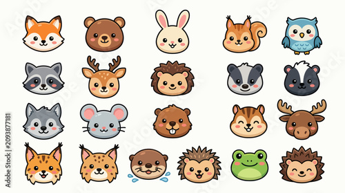 Cute forest animal icons collection