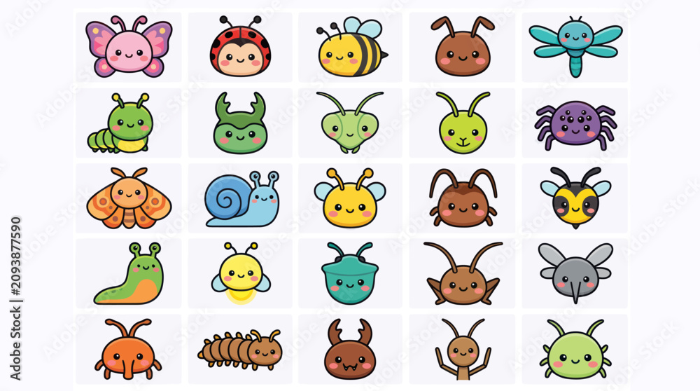 Fototapeta premium Cute insect collection cartoon style