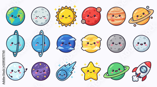 Obraz na plátně Cute kawaii celestial bodies collection