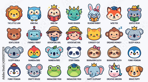 Cute kawaii characters set