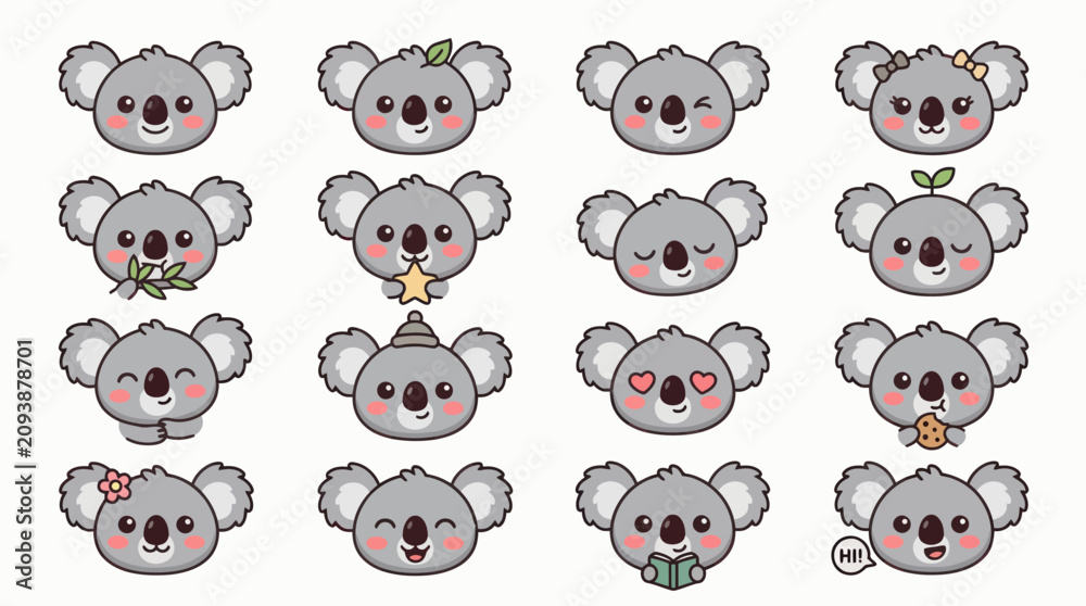 Φωτογραφία Cute koala emoticon collection