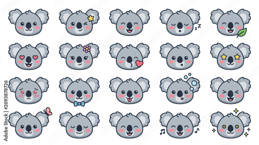 Foto Cute koala emoticons set