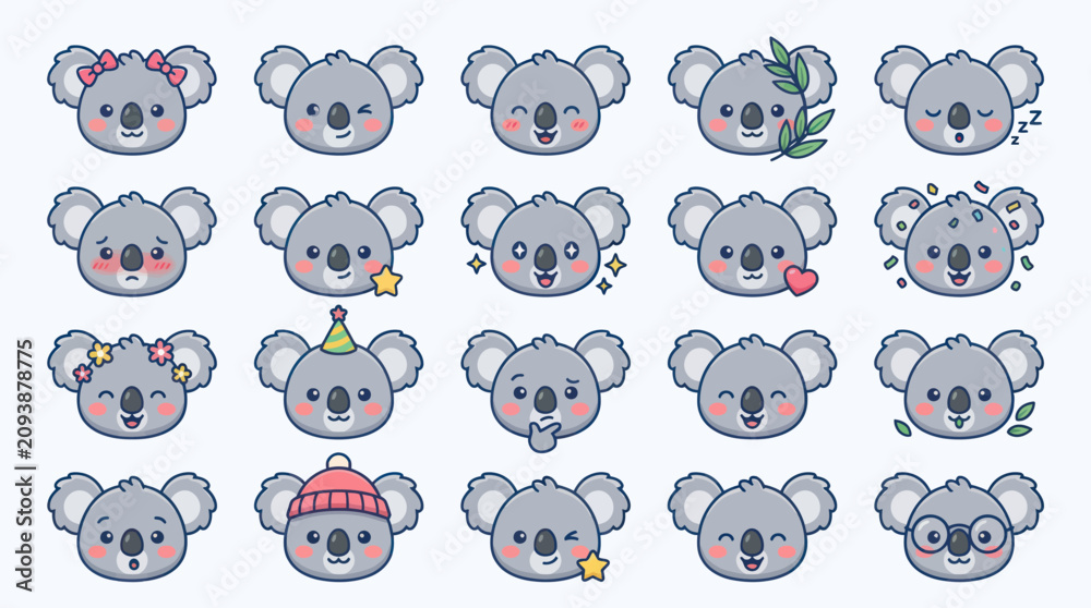 Αυτοκόλλητο Cute koala face emoticon collection