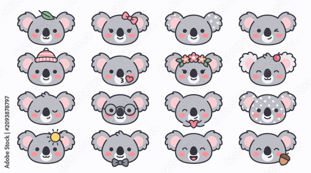 Φωτογραφία Cute koala face emoticon collection