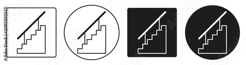 Escalator sign set. Escalator, moving staircase, upward direction, public transportation, and accessibility symbols representing shopping malls, airports, metro stations, navigation, and wayfinding.