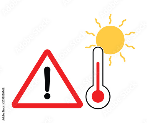 High temperature warning sign. Very hot weather concept isolated on background.
