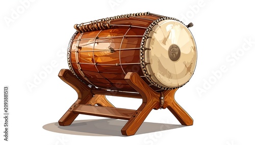 A wooden drum with a beige head on a stand