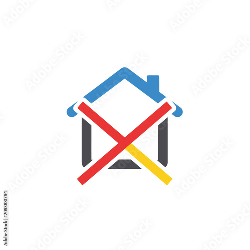 Stylized House Icon with Red and Yellow Cross Mark.