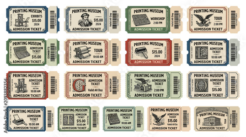 Vintage Printing Museum Admission Tickets Set