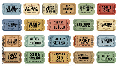 Vintage Tickets Collection: Typography, Print, Exhibition, Admission, Retro Design