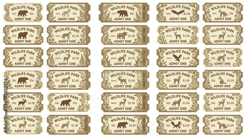 Vintage Wildlife Park Admission Tickets - Animal Designs