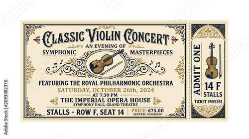 Classic Violin Concert Ticket - Royal Philharmonic Orchestra - Elegant Design