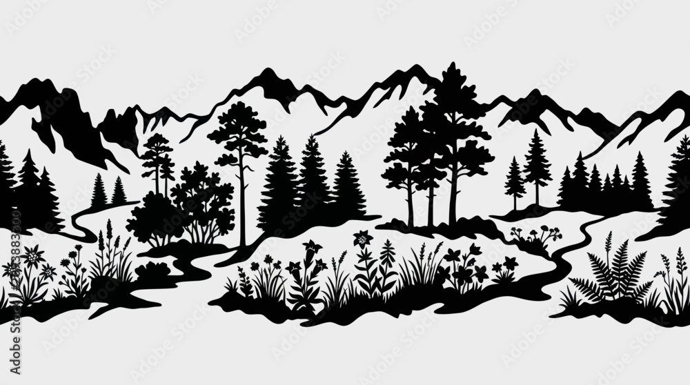 Fototapeta premium Mountain landscape with trees and stream
