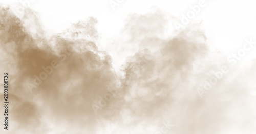 Dust sand soil smoke cloud particles isolated on transparent white background. Brown sandstorm smog sand dust explosion rising. Design elements for Compositing, covering, overlay, PNG